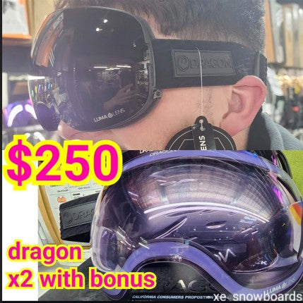 Dragons X2 with bonus lens, dragon goggles - PURE BLACK